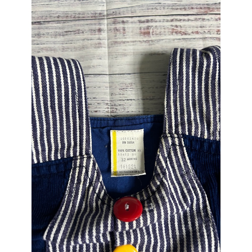 Vintage Railroad Stripe Corduroy Train Applique Overalls 12 Months - Picture 3 of 6
